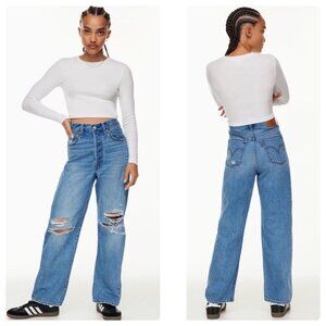 Levis Ribcage Straight Ankle Jeans Womens 27 Blue Button fly Distressed Premium
